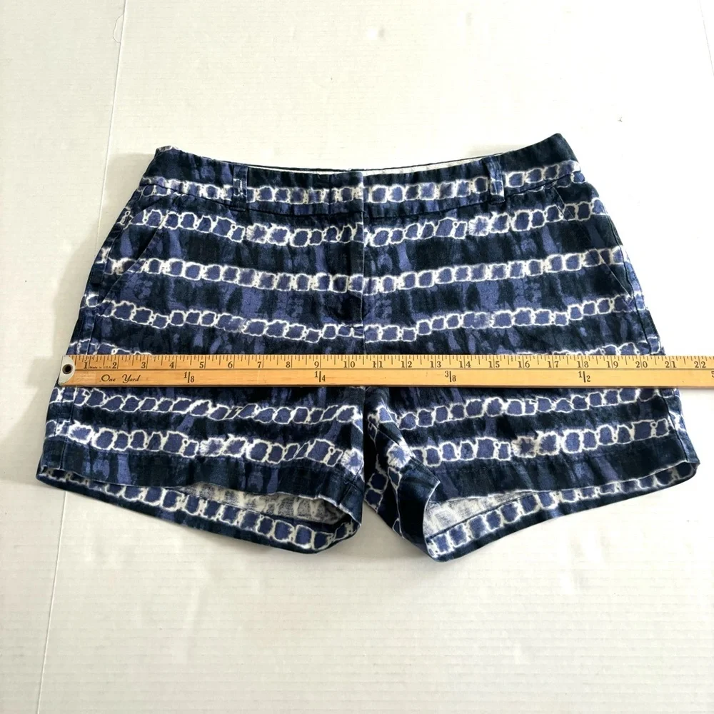 J.Crew Linen Blend Blue White Tie Dye Chain 4.5” Shorts Pockets Women’s size 8‎